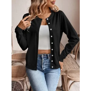 Kadın Uzun Kollu önden Düğmeli Triko Ceket