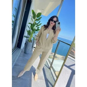 Kadın Uzun Kollu önden Fermuarlı Modal Ceket Ve Pantolon Ikili Takım