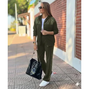 Kadın Uzun Kollu önden Fermuarlı Pul Payetli Alt üst Viskon Iki Iplik Takım