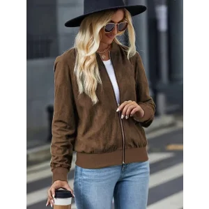 Kadın Uzun Kollu önden Fermuarlı Süet Ceket