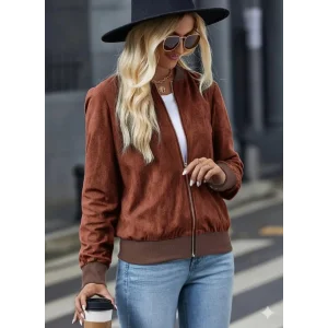 Kadın Uzun Kollu önden Fermuarlı Süet Ceket