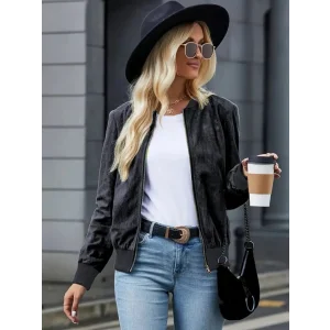 Kadın Uzun Kollu önden Fermuarlı Süet Ceket