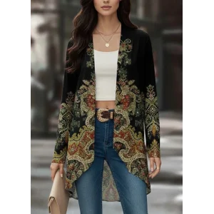 Kadın Uzun Kollu önü Açık Desenli şardonlu Dalgıç Ceket