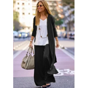 Kadın Uzun Kollu önü Açık Viskon Ceket Ve Pantolon Ikili Takım