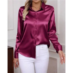 Kadın Uzun Kollu Saten Gömlek