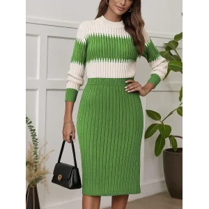 Kadın Uzun Kollu Triko Etekli Takım