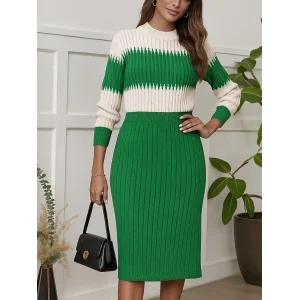 Kadın Uzun Kollu Triko Etekli Takım