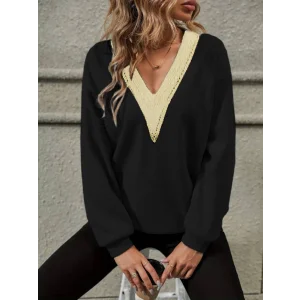 Kadın Uzun Kollu V Dantel Yaka şardonsuz üç Iplik Bluz