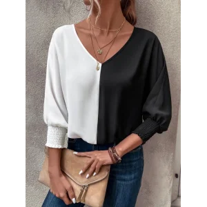 Kadın Uzun Kollu V Yaka Kol Ağzı Gipeli Sandy Bluz