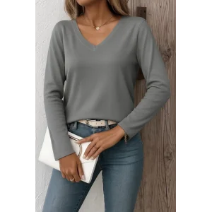 Kadın Uzun Kollu V Yaka Triko Bluz