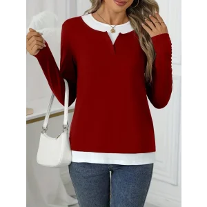 Kadın Uzun Kollu V Yakalı çift Renkli Viskon Iki Iplik Bluz