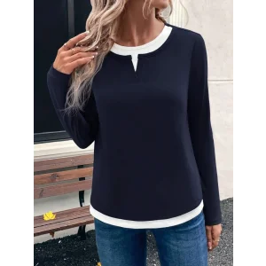 Kadın Uzun Kollu V Yakalı çift Renkli Viskon Iki Iplik Bluz