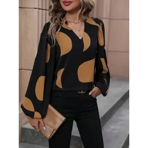 Kadın Uzun Kollu V Yakalı Desenli Modal Bluz