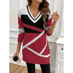 Kadın Uzun Kollu V Yakalı Kısa Triko Elbise