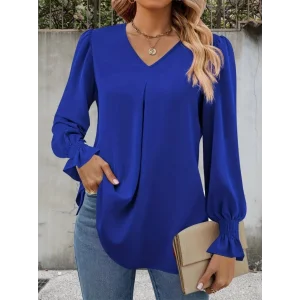 Kadın Uzun Kollu V Yakalı Salaş Ithal Krep Bluz