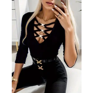 Kadın Uzun Kollu Yakadan çapraz Detaylı Kaşkorse Bluz