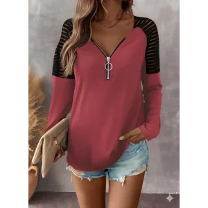 Kadın Uzun Kollu Yakadan Fermuarlı Viskon Bluz