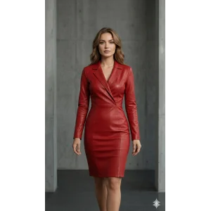 Kadın Uzun Kollu Yakalı Mini Deri Elbise