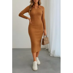 Kadın Uzun Kollu Yakalı Triko Elbise