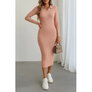 Kadın Uzun Kollu Yakalı Triko Elbise