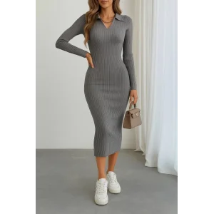Kadın Uzun Kollu Yakalı Triko Elbise