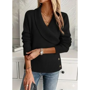 Kadın Uzun Kollu Yakalı Yandan Düğmeli Triko Bluz