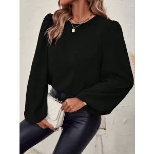Kadın Uzun Kollu Yuvarlak Yaka Arkadan Bağcıklı Salaş Ithal Krep Bluz