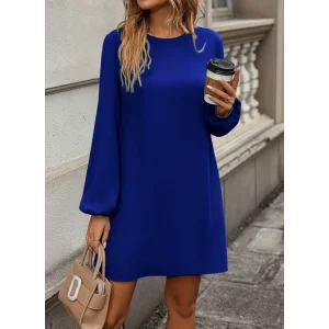 Kadın Uzun Kollu Yuvarlak Yaka Mini Ithal Krep Elbise