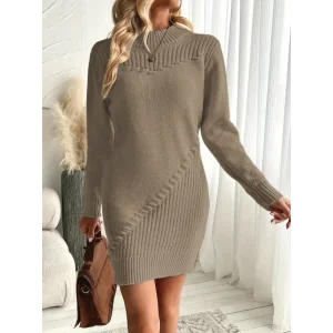 Kadın Uzun Kollu Yuvarlak Yaka Mini Triko Elbise