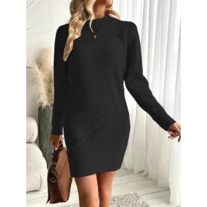 Kadın Uzun Kollu Yuvarlak Yaka Mini Triko Elbise
