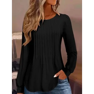 Kadın Uzun Kollu Yuvarlak Yaka Nervürlü Bluz