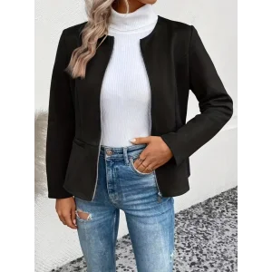 Kadın Uzun Kollu Yuvarlak Yaka önden Fermuarlı Süet Ceket