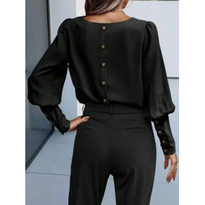 Kadın Uzun Kollu Yuvarlak Yakalı Düğmeli Ithal Krep Bluz