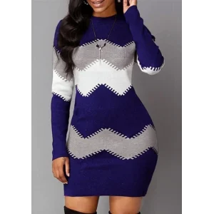 Kadın Uzun Kollu Zigzag Desen Triko Elbise