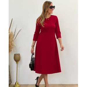 Kadın Uzun Truvakar Kol Bisiklet Yaka Midi Modal Elbise