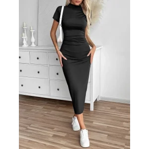 Kadın Yarı Balıkçı Yaka Yırtmaçlı Dalgıç Midi Elbise