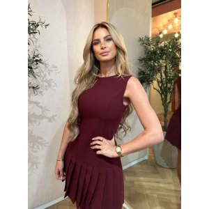 Kadın Yılbaşı özel Bisiklet Yaka Kolsuz Eteği Pileli Mini Elbise