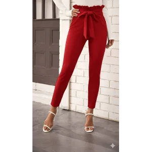 Kadın Yüksek Bel Beli Fırfırlı önden Bağlamalı Ithal Krep Pantolon