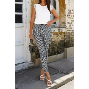 Kadın Yüksek Bel Desenli Dalgıç Pantolon