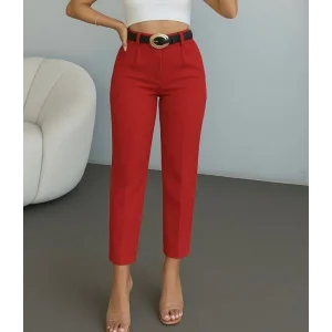 Kadın Yüksek Bel Gipe Detay Dar Paça Kısa Pantolon