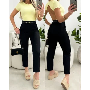 Kadın Yüksek Bel Kemersiz Ithal Krep Pantolon