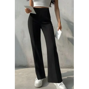 Kadın Yüksek Bel Nervurlu Ithal Krep Pantolon