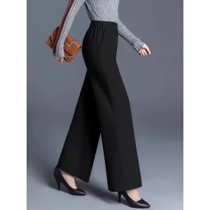 Kadın Yüksek Bel önü Nervürlü Paçaya Doğru Geniş Ithal Krep Pantolon