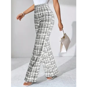 Kadın Yüksek Bel Paçaya Doğru Geniş Dokuma Pantolon