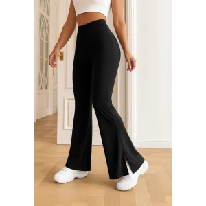 Kadın Yüksek Bel Paçaya Doğru Genişleyen Yandan Yırtmaçlı Dalgıç Pantolon