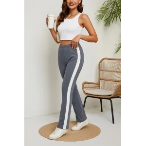 Kadın Yüksek Bel Yan şerit Detaylı Yırtmaçlı Viskon Iki Iplik Pantolon