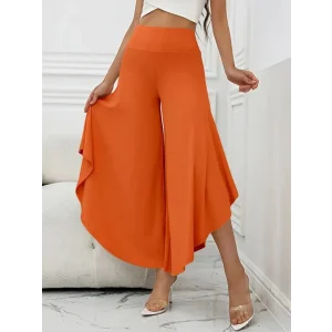 Kadın Yüksek Belli Geniş Paçalı Yanlardan Açık Sandy Pantolon