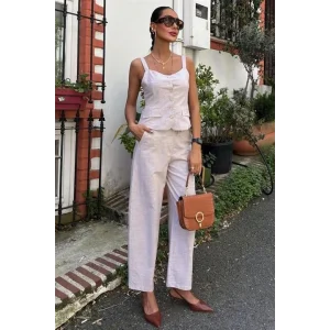 Kalın Askılı Bluz Pantolon Keten Takım 10187