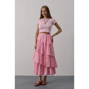 Katlı Kesim Uzun Etek - Pembe