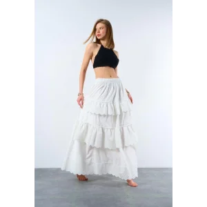 Katlı Pileli Etek - Ekru